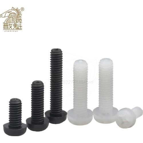 10-50pcs nylon screw M2 M2.5 M3 M4 M5 M6 M8 white or black Nylon Plastic insulation Phillips Cross Recessed round pan Head Screw