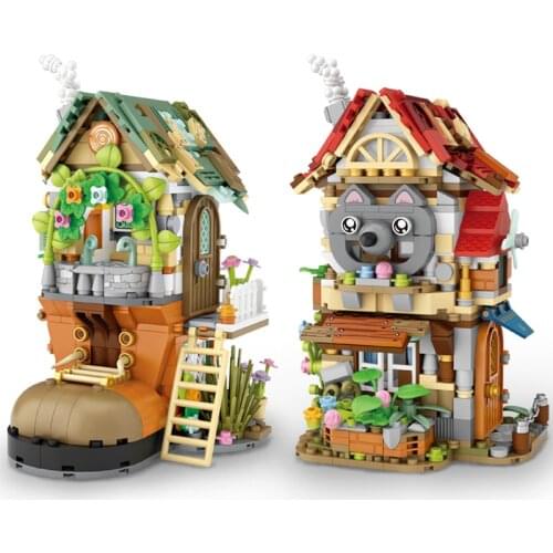 New Mini Blocks Tree House Foldable Forest Cabin Princess Figures Dwarf Hut Building Bricks Educational Toys for Children Gifts