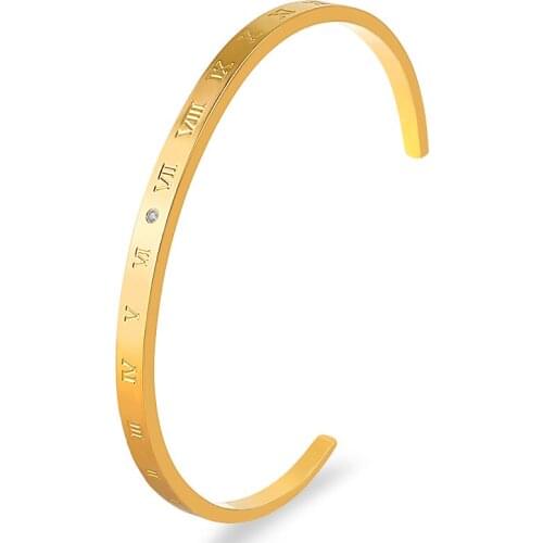Lastest Open Cuff Bracelets Roman Numeral Women Love Bangle Stainless Steel Thin Bracelets Gold Color Fashion Jewelry Party Gift