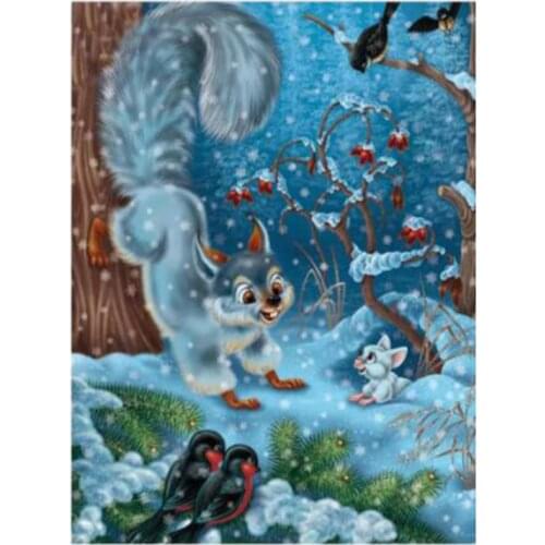New 5D Cartoon Squirrel In Winter Picture Rhinestones Embroidery Kits Mosaic Cross Stitch Diamond Painting Decoration FC590