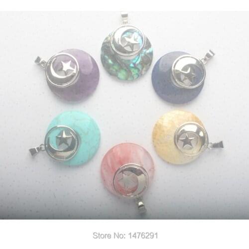 New Opalite Amethysts Lapis Lazuli Rose Pink Quartz Onyx Stone Abalone Shell Donut Coin Round Reiki Healing Pendantlian 1PCS