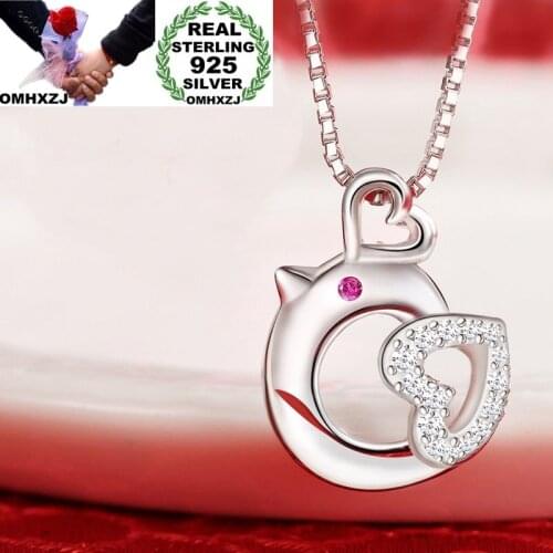 OMHXZJ Wholesale European Fashion Woman Girl Party Wedding Gift Chicken AAA Zircon 925 Sterling Silver Pendant Necklace NA54