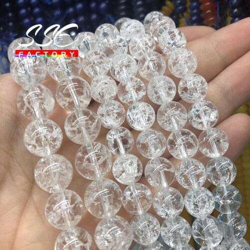 Wholesale Natural White Crackle Crystal Quartz Round Loose Beads 4 6 8 10 12MM Pick Size 15" For Jewelry Making DIY Bracelet C13