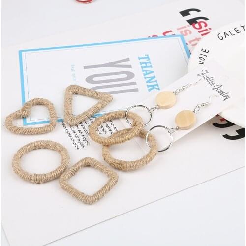 Khaki Burlap Jute Hemp Charm Square/Heart/Round/Triangle Pendant For Earring Necklace DIY Jewelry Wedding Decoration