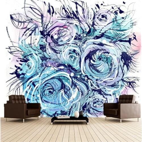 Custom retro wallpaper,blue roses,3D oil painting wallpaper wall painting foliving room TV bedroom wall waterproof wallpaper
