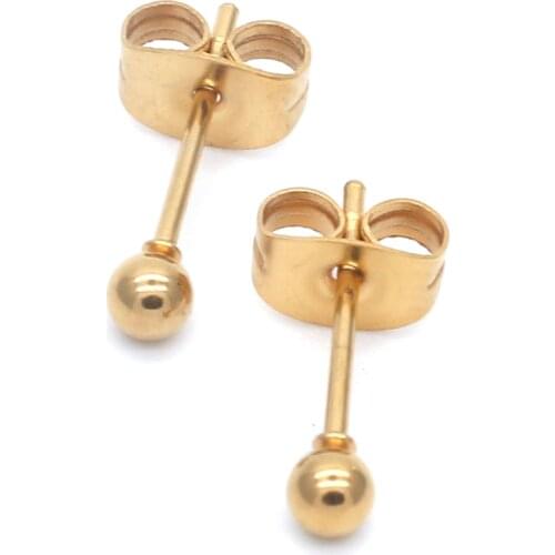 Ag05 Titanium Gold -cololr Small Balls 2mm to 8mm Stud Earrings 316l Stainless Steel Earring IP Plating No Fade Allergy Free
