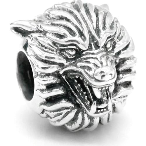 Vintage 925 Sterling Silver Wolf Bead Pendant for Pandora Bracelet Bracelet DIY