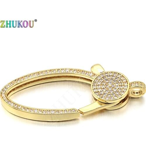 18*44mm Brass Cubic Zirconia Lobster Clasps Hooks for DIY Jewelry Findings, Mixed Color, Hole: 3mm, Model: VK64