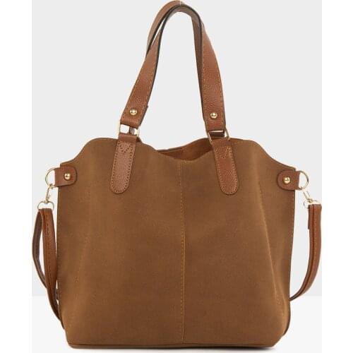 Bags for Women Shoulder Bag Taba Womens Three Compartments Snap Detail Nubuck Bag Casual Tote Female Handbag