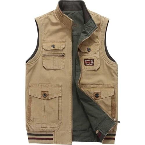 New Fashion Spring Autumn Men Casual Vest with Multi Pockets Cotton Doublle Wear Waistcoat Denim Sleeveless Jacket Big Size 9XL