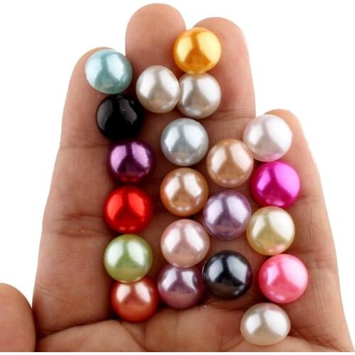 1000pcs/lot 12MM 21 Colors Handmade Resin Plastic Imitation Flatback Half Pearl Buttons Acrylic Pearl Beads For Hair Accessories