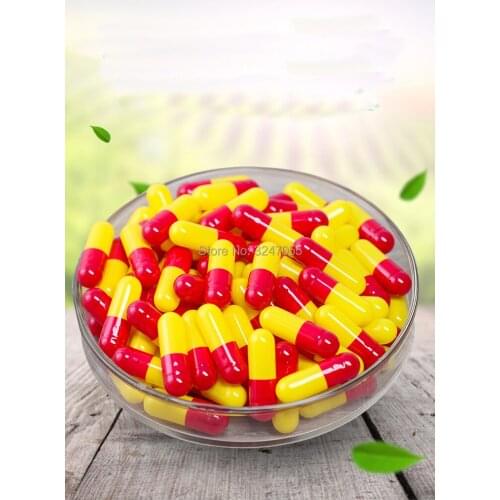 1000pcs/lot Red+Yellow Gelatin Empty Capsule Shells, Size 0# Hollow Powder Refillable Containers, Empty Cosmetic Mask Capsule