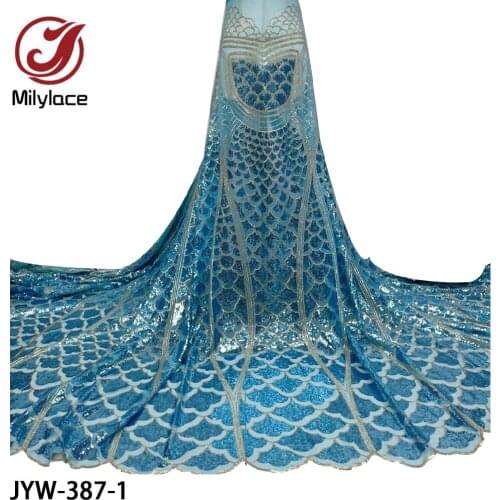 2021 French Tulle Lace Fabric Sequins Emroiderey African Mesh Lace Fabric High Quality Sequins Lace for Wedding JYW-387