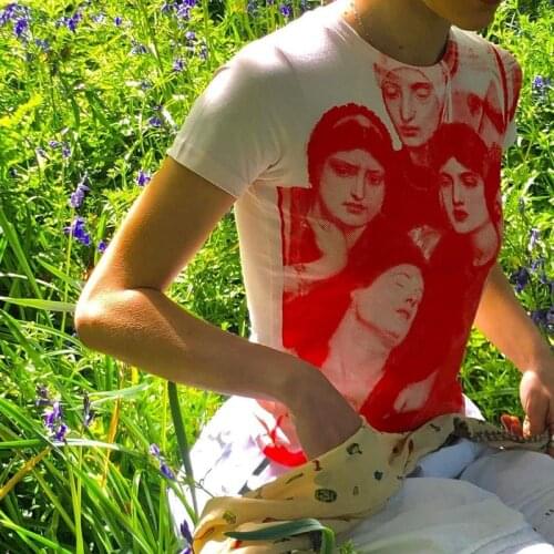 2021 Retro Women T-shirt Graphic Print Short Sleeve Sweats Tee Vintage Y2K Aesthetic Gothic Harajuku Streetwear Summer T-shirt