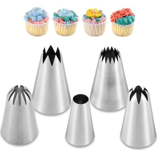 5pcs/set Large Metal Cake Cream Decoration Tips Set Pastry Tools Stainless Steel Icing Piping Nozzle Cupcake Head Tubes