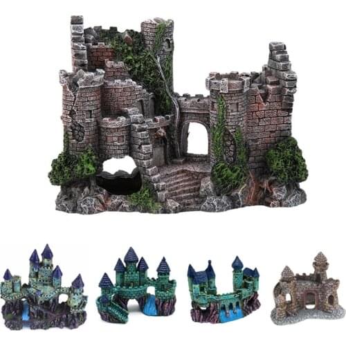 Aquarium Fish Tank Ancient Castle Decoration Resin Artificial Building Rocks Cave For Aquarium Landscaping Ornament Decor