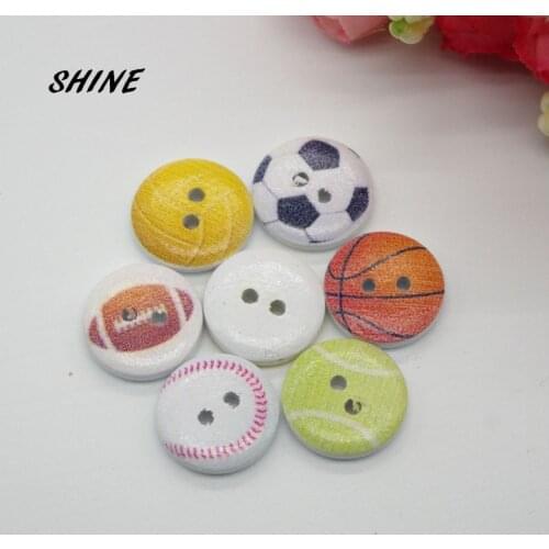 SHINE 50PCs Wooden Sewing Buttons Scrapbooking Round 2 Holes Ball Painting 15mm Costura Botones Decorate bottoni botoes