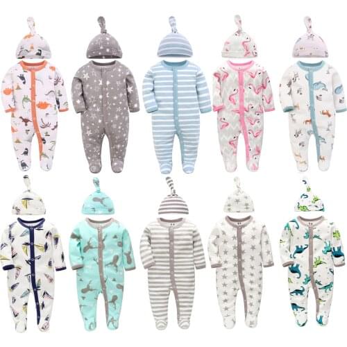 Newborn Baby Clothes Infant Toddler Bodysuit Baby Boys Girls Cotton Clothes Roupas Pajamas Sleepwear + Hat Outfits