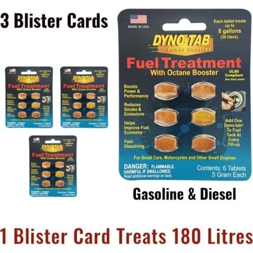 Dyno tab fuel treatment and octane booster for Gasoline & Diesel Carbon Cleaner dynotab Fuel Economy Save (3 Blister cards)