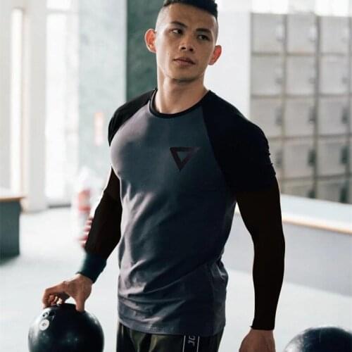 Man Long Sleeve Tshirt Men Stitching Color Cotton T-shirt Bodybuilding Underwear Shirts Spring Jogger Sports Muscle Exercise 3xl