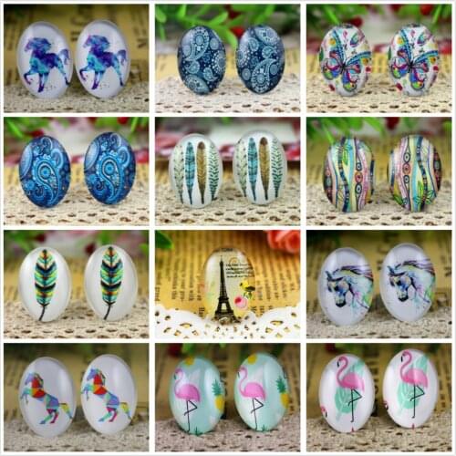 Hot Sale 10pcs 18x25mm New Fashion 17 Style Handmade Photo Glass Cabochons Pattern Domed Jewelry Accessories supplies