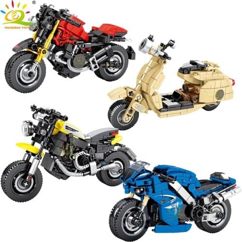 HUIQIBAO Speed Champion City Motorbike Racing Bicycle Building Blocks Technical Off-Road Motorcycle Sheep Scooter Bricks Toys