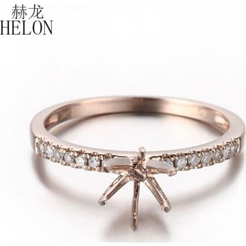 HELON 6mm Round Solid 14k Rose Gold Pave Natural Diamonds Semi Mount Engagement Ring For Women Birthday Anniversarry Best Gift