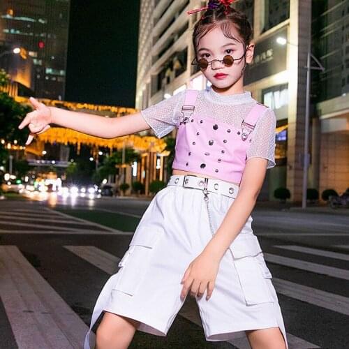 Girls Jazz Dance Costumes ChildrenS Day Street Dance Pink Vest Handsome Hip Hop Suit Kids Modern Dance Festival Outfits DQL5633
