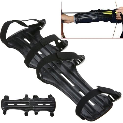 Mayitr Black 4 Adjustable Straps Archery Arm Guard Shooting Bow String Arm Protector Gear For Hunting Training Protection