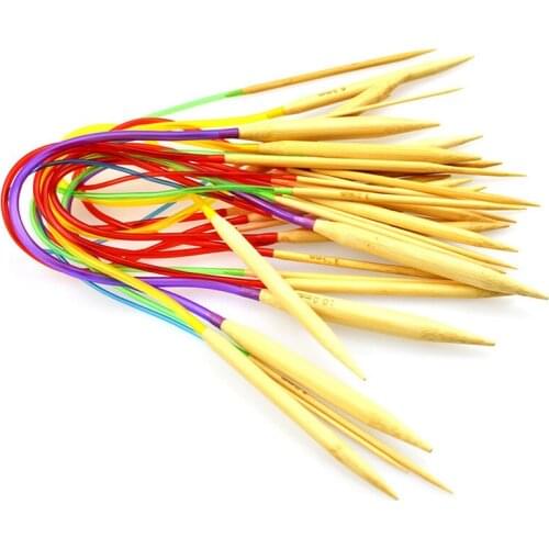 A Set of 18 Models, Colored Tube Carbonized Bamboo Short Ring Needle Wool Ring Stick Needle Set Bamboo Wood Sweater Needle