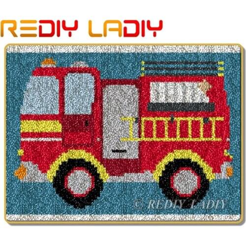 Latch Hook Rug Kits Crocheting Carpet Rug Fire Fighting Car Acrylic Yarn Printed Canvas Cushion Mat DIY Crochet Tapestry Crafts