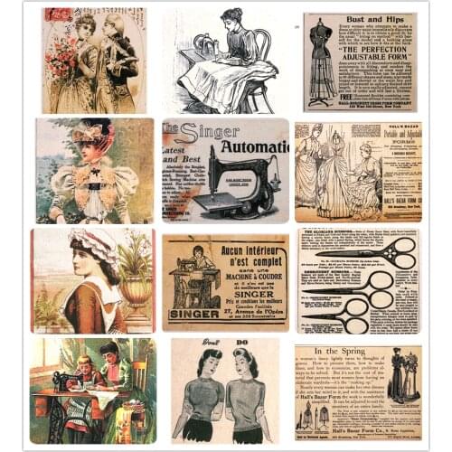 Nostalgic sewing machine story20CMX12PCS Assorted Cotton Linen Printed Quilt Fabric DIY Sewing Patchwork Home Textile decoration