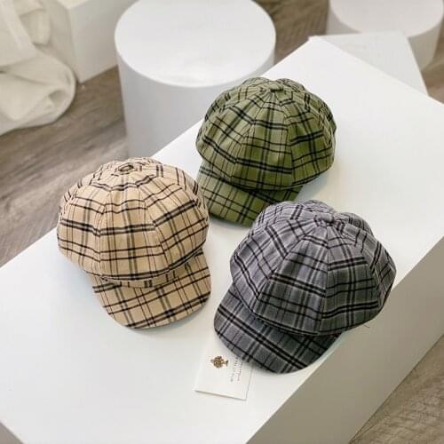 2020 New Autumn Winter Beret Hat for Kids Boys Girls Woolen Felt Newsboy Artist Cap Children French Plaid Octagonal Baret Hats