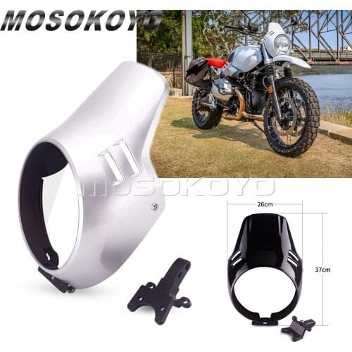 R9T Motorbike Headlight Fairing Head Lamp Windshield Front Mask Cowl w/ Bracket For BMW R nineT Urban G/S Scrambler 16-19 Silver