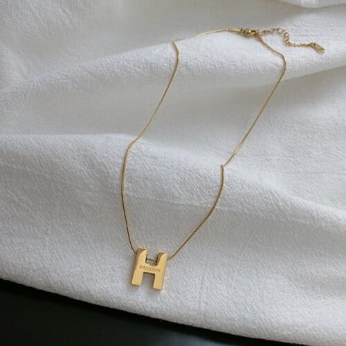 Huge Bud Ins Simple Necklace H Letter Pendant Fashion Choker for Women Gold Color Clavicle Snake Chain Necklace Trendy Jewelry