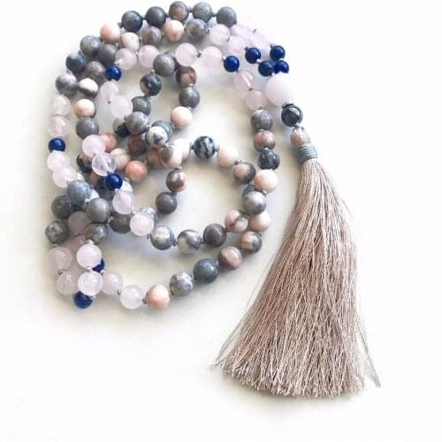 Drop Shipping 108 MAlA Beads Hand Knotted Necklac Lapis Lazuli And Jaspers Mala Necklace Meditation Jewelry Prayer Jewelry
