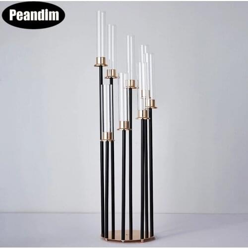 PEANDIM Black Metal Candelabra 8 Heads Candlestick Candle Holders Wedding Table Centerpieces Candle Stands Party Decoration