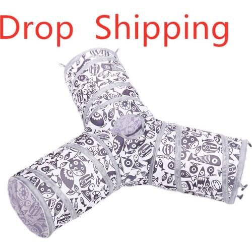 Drop Shipping 3Holes Pet Cat Playing Tunnel Tee Tunnel folding cat channel Kitty Toy Drill Barrel gatos cats Pet Supply