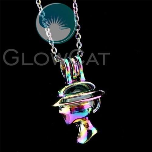 R-C918 Rainbow Grace Women Beads Cage Pendant Essential Oil Diffuser Aroma Pearl Cage Locket Necklace