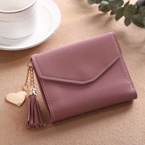 12*9 cm Hasp Mini Womens Wallet PU Faux Leather Tassel Solid Coin Passport Cover luxury Purse for Gilrs Female Wallets 2020