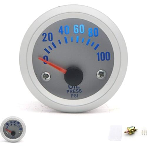 Silver 2Inch 52mm Universal Car Analog Oil Pressure Gauge 0-100PSI LED Light