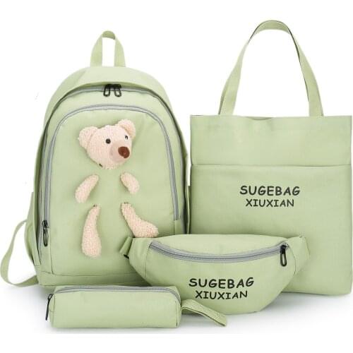 Schoolbag Korean Harajuku style backpack female junior high school college students Mori cute bag four-piece backpack trend