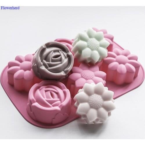 New Six Cavities 3d Flowers Soap Silicone Mold DIY Handmade Soap Mold Soap Making Supplies Cake Decor Fondant Cake Mold