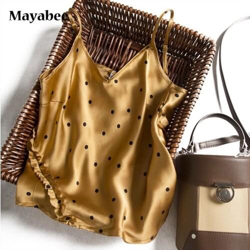 French Elegant Mulberry Silk Satin Camisole Women Vest Polka Dot Sleeveless Spring Summer 2021 New