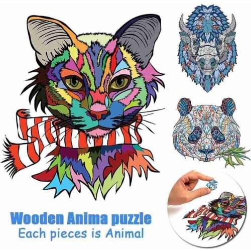 Creative Wooden Puzzles Animal Cock Cat Bull Panda Jigsaw Puzzle Wood Wooden Jigsaw Puzzle Educational Toys For Kids Adults