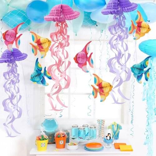 Ocean Party Decor Clear Bubble Garlands Hanging Jellyfish Paper Lantern Honeycomb Mermaid Under The Sea Birthday Party Supplies