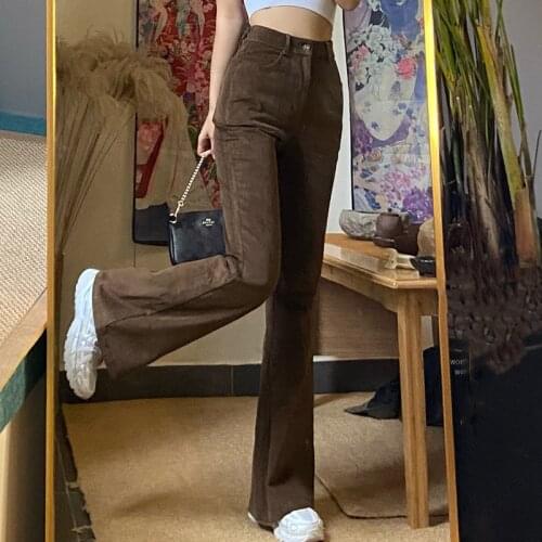 Vintage Brown Slim Flared Jeans Women Large Size High Waist Moms Jeans Trousers 2021 Solid Denim Bell Bottom Pants Female