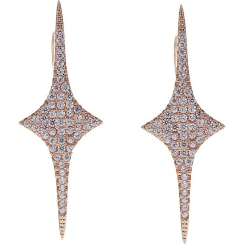 High quality rose gold color bling cz paved full cubic zirconia fashion trendy northstar starbrust cz women girl earring