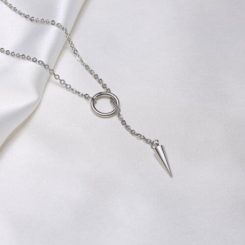 Cone Pendant Y Necklace Long Chain Link Thorn Shape Geometric Dainty Everyday Women Jewelry