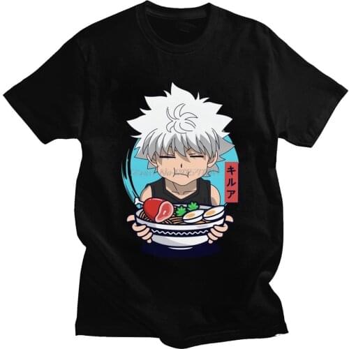 Funny Killua Zoldyck Eats Ramen Favorite Food Noodles Tshirt Men Short Sleeve Hunter X Hunter Hxh Shirt Anime T-shirt Cotton Tee